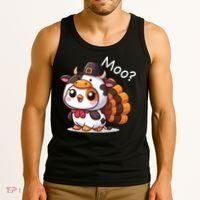 Cute Turkey Cow Moo Funny Thanksgiving Tank Top thumb 3