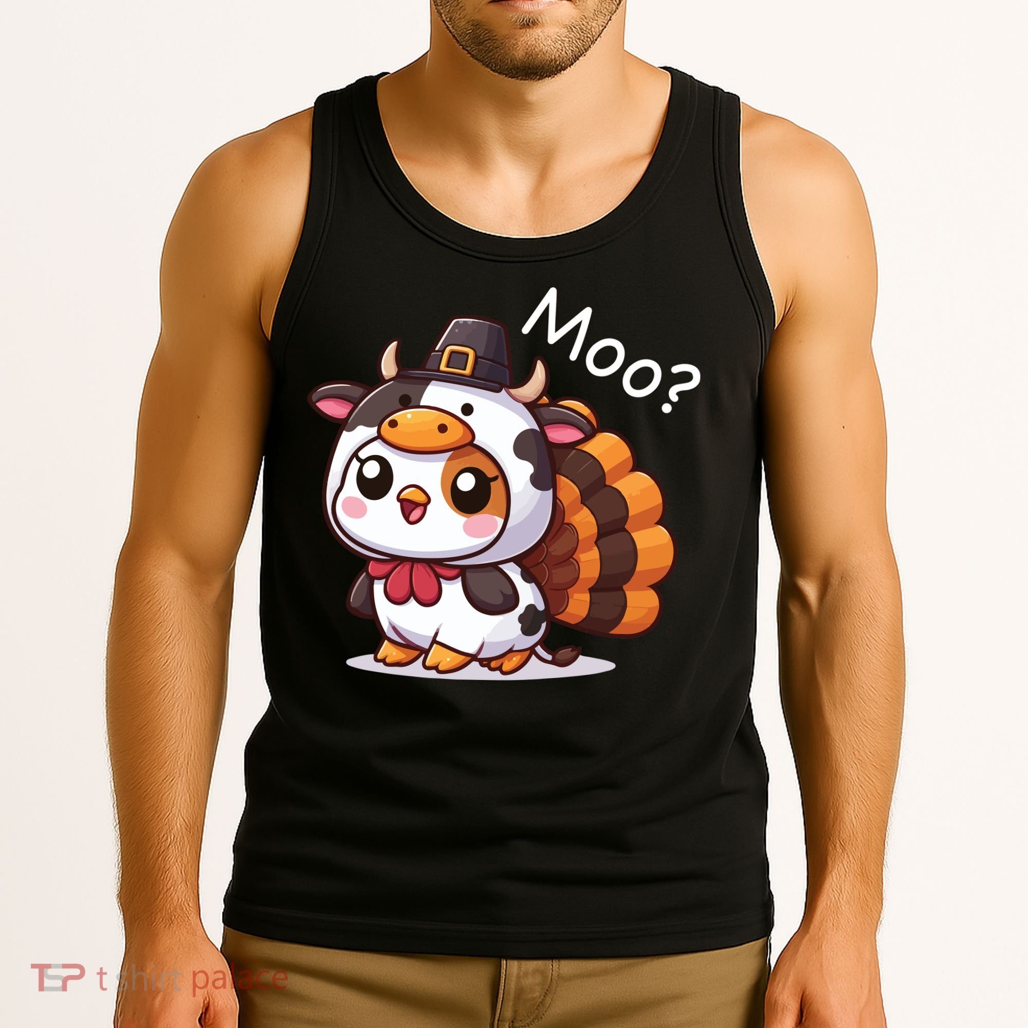 Cute Turkey Cow Moo Funny Thanksgiving Tank Top
