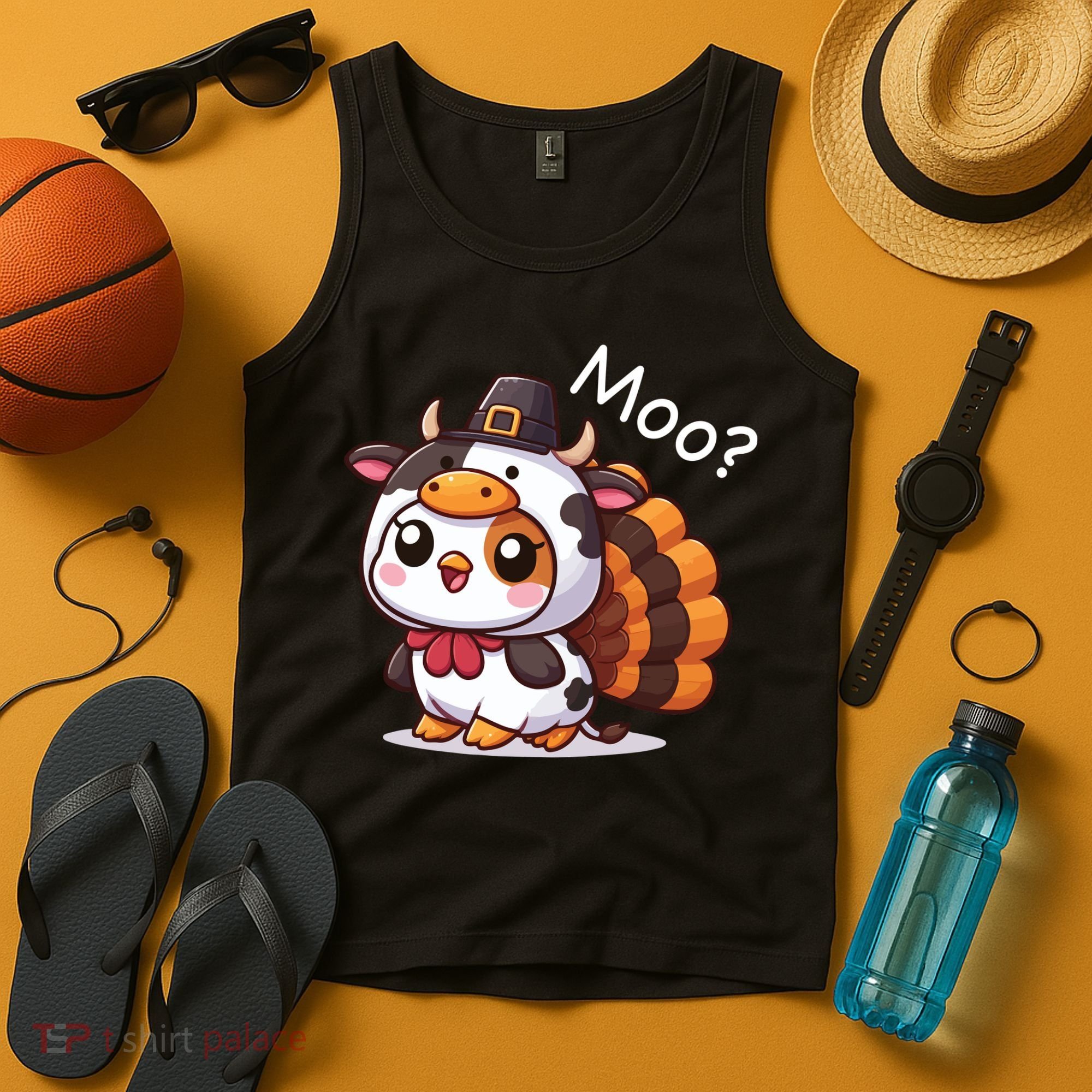Cute Turkey Cow Moo Funny Thanksgiving Tank Top
