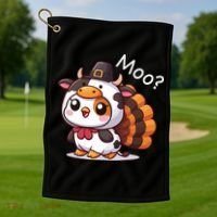 Cute Turkey Cow Moo Funny Thanksgiving Golf Towel thumb 1