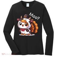 Cute Turkey Cow Moo Funny Thanksgiving Women's Long Sleeve Shirt thumb 0