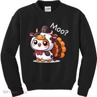 Cute Turkey Cow Moo Funny Thanksgiving Kids Sweatshirt thumb 0