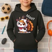 Cute Turkey Cow Moo Funny Thanksgiving Kids Hoodie thumb 2