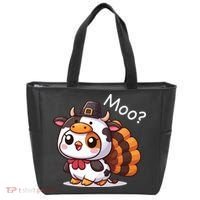 Cute Turkey Cow Moo Funny Thanksgiving Tote Bag thumb 0