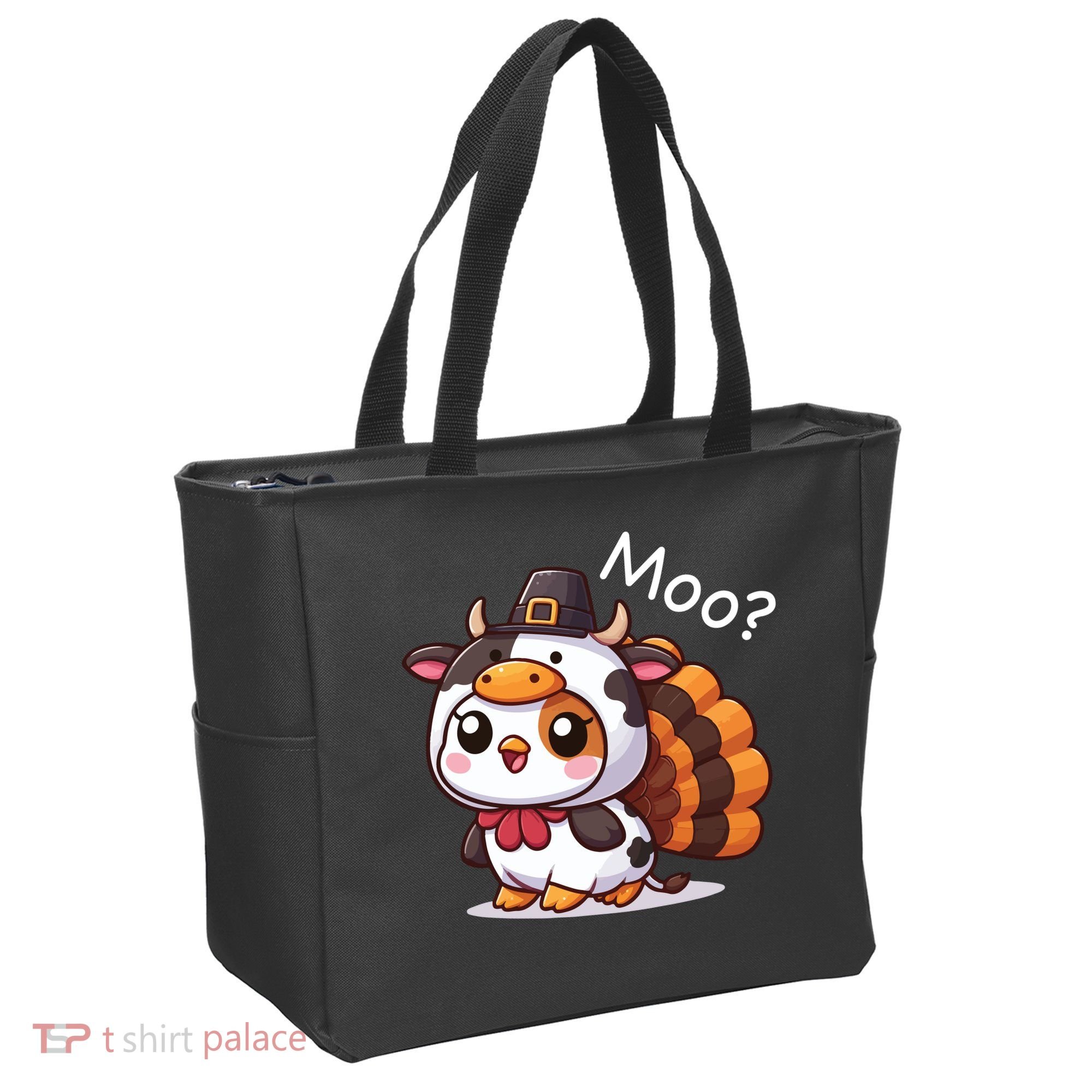 Cute Turkey Cow Moo Funny Thanksgiving Tote Bag