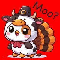 Cute Turkey Cow Moo Funny Thanksgiving Santa Hat thumb 1