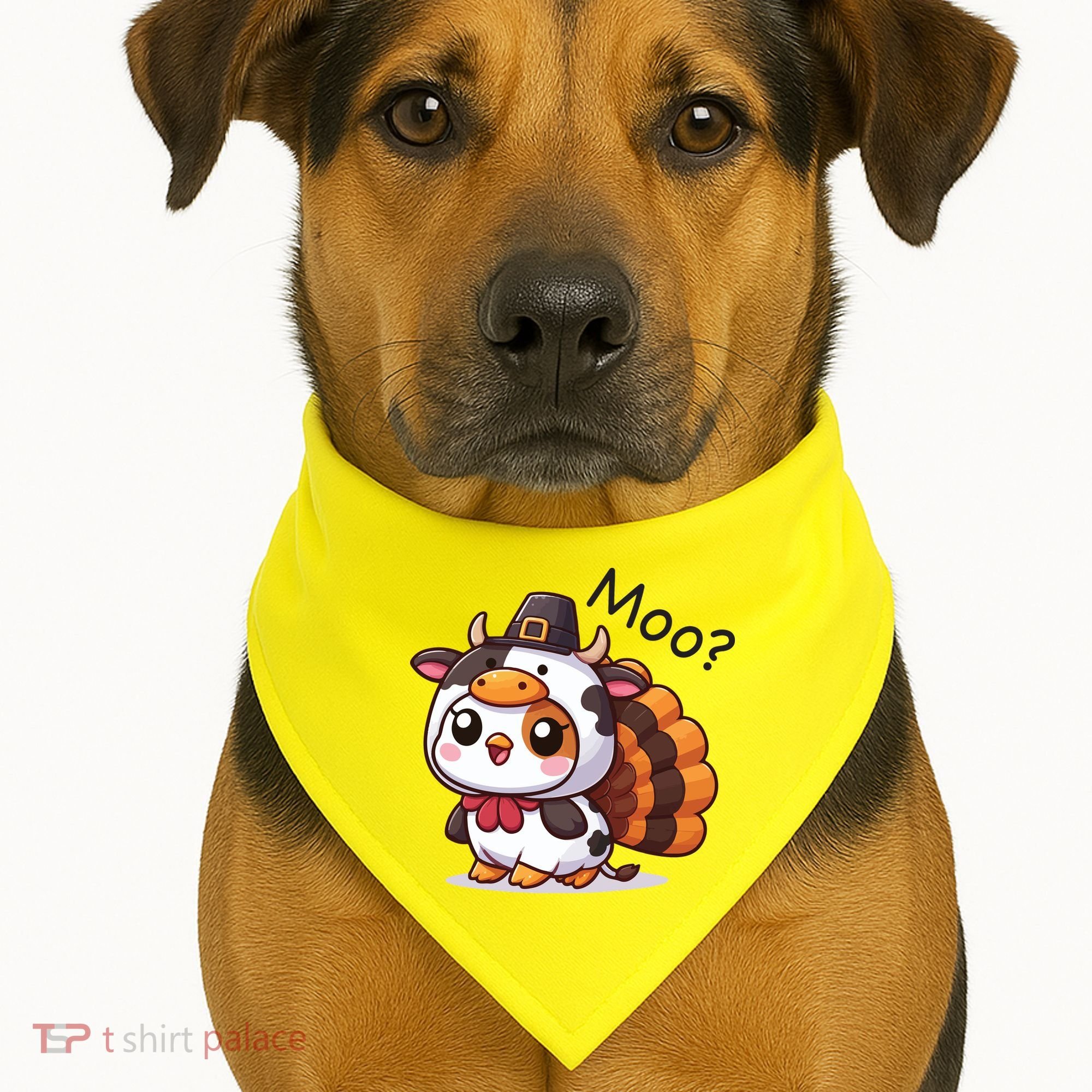 Cute Turkey Cow Moo Funny Thanksgiving USA-Made Doggie Bandana