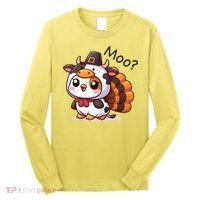 Cute Turkey Cow Moo Funny Thanksgiving Long Sleeve Shirt thumb 0