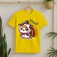 Cute Turkey Cow Moo Funny Thanksgiving T-Shirt thumb 2