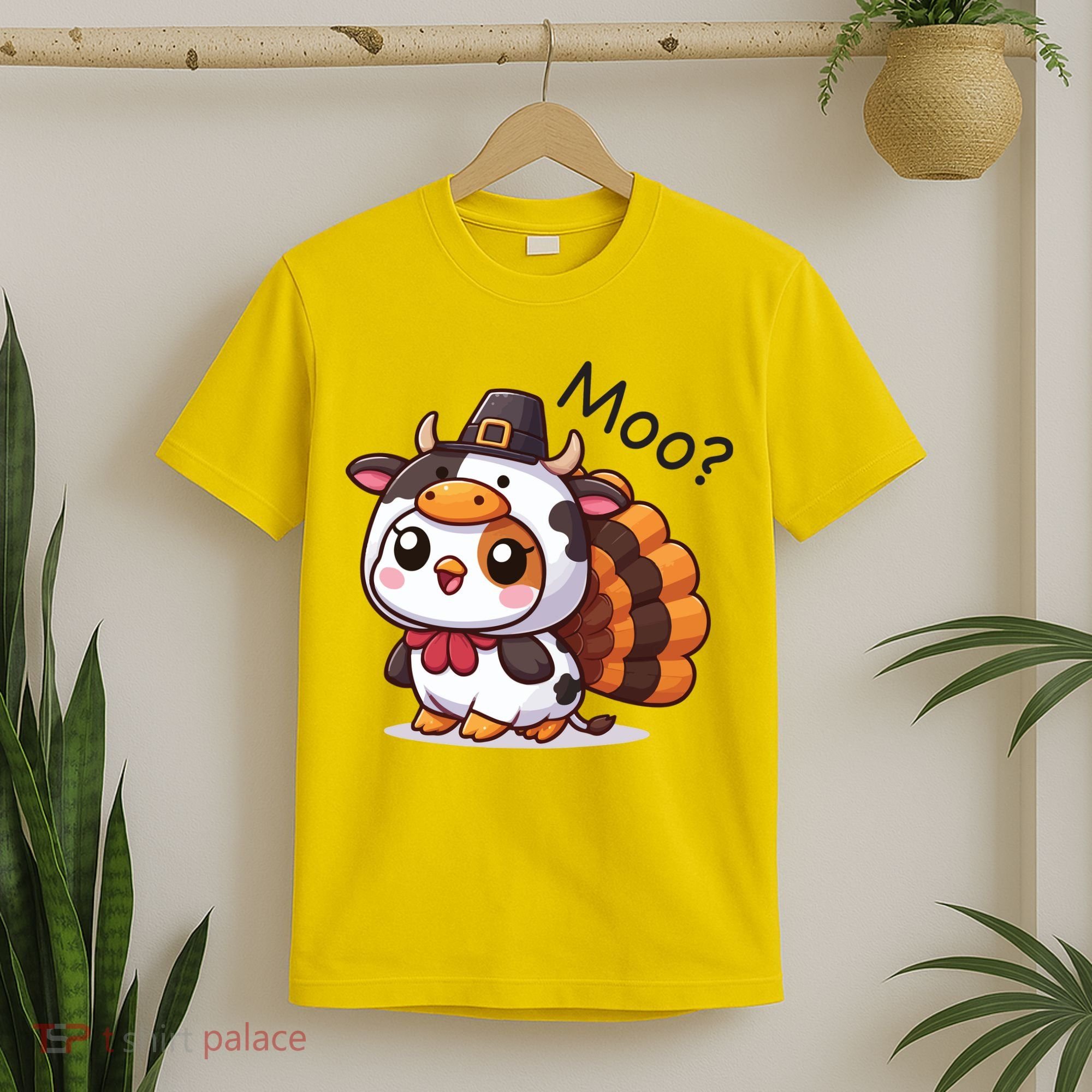 Cute Turkey Cow Moo Funny Thanksgiving T-Shirt