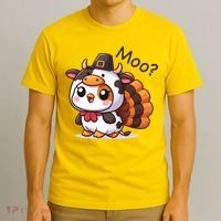 Cute Turkey Cow Moo Funny Thanksgiving T-Shirt thumb 3