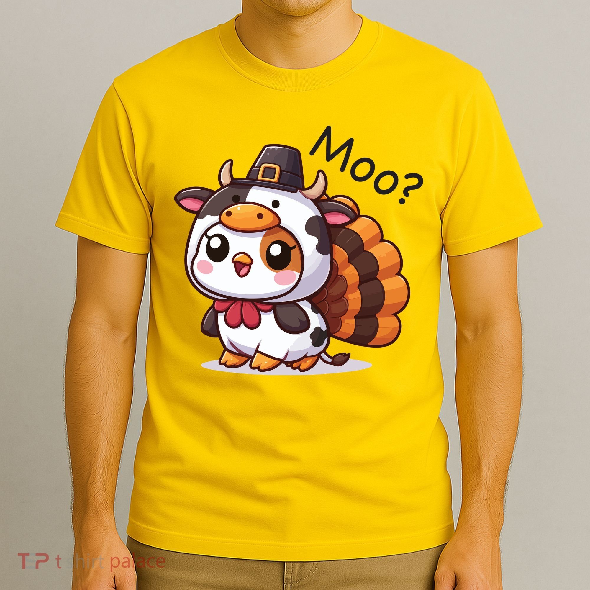 Cute Turkey Cow Moo Funny Thanksgiving T-Shirt