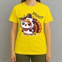 Cute Turkey Cow Moo Funny Thanksgiving T-Shirt thumb 4