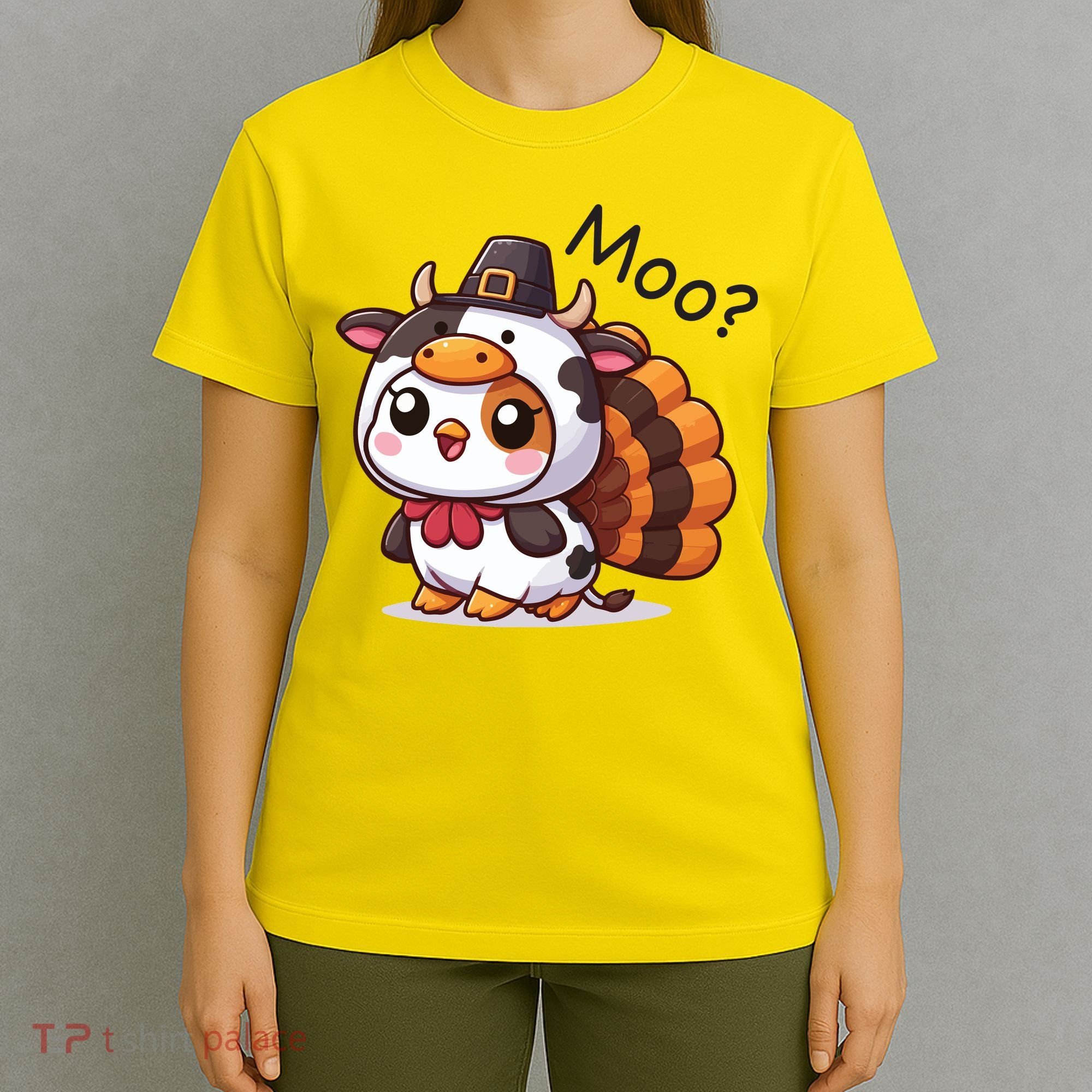 Cute Turkey Cow Moo Funny Thanksgiving T-Shirt