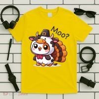 Cute Turkey Cow Moo Funny Thanksgiving T-Shirt thumb 5
