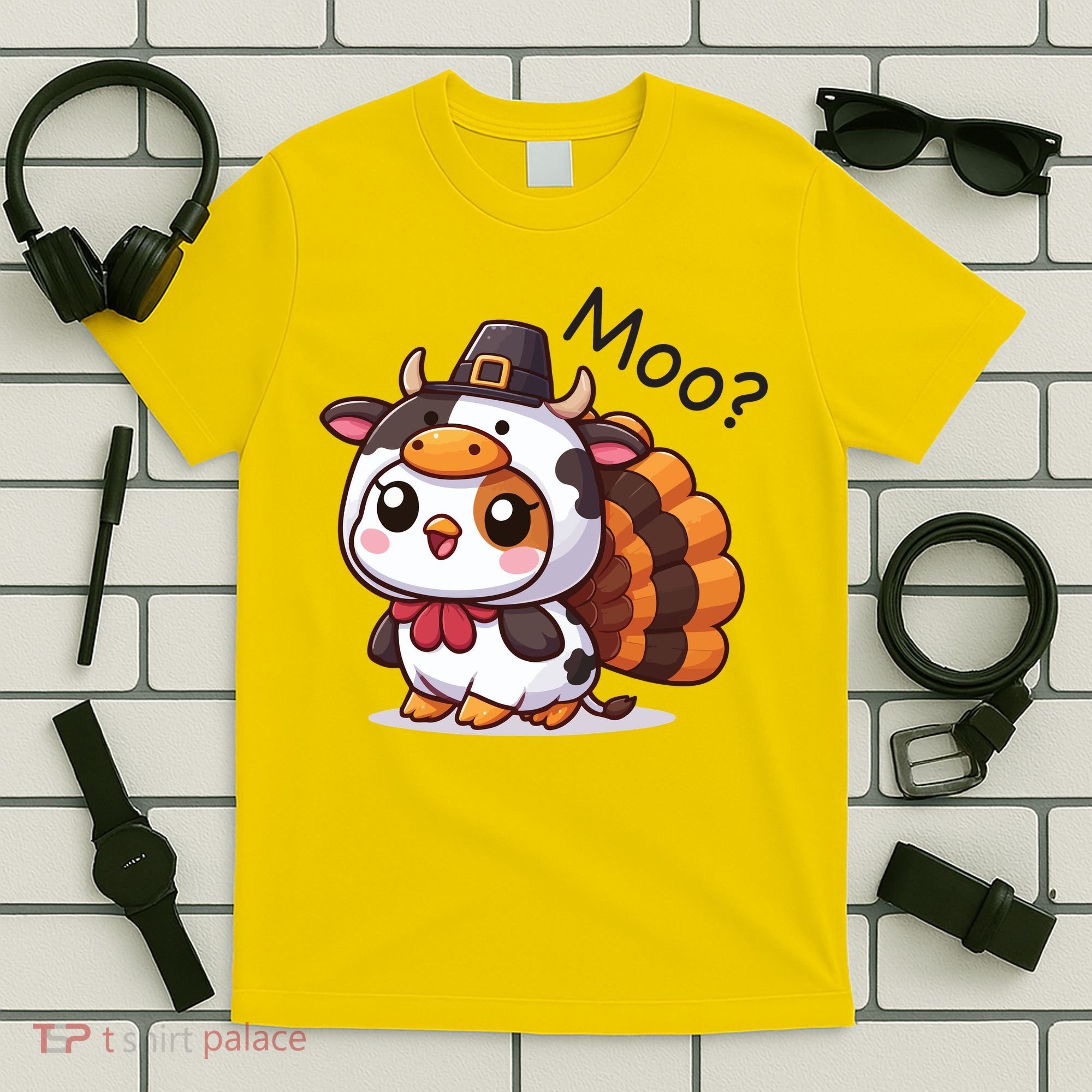 Cute Turkey Cow Moo Funny Thanksgiving T-Shirt