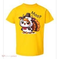 Cute Turkey Cow Moo Funny Thanksgiving Toddler T-Shirt thumb 0
