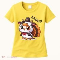Cute Turkey Cow Moo Funny Thanksgiving Women's T-Shirt thumb 0