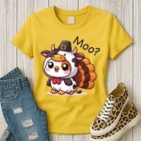 Cute Turkey Cow Moo Funny Thanksgiving Women's T-Shirt thumb 3