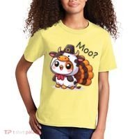 Cute Turkey Cow Moo Funny Thanksgiving Kids T-Shirt thumb 2