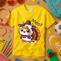 Cute Turkey Cow Moo Funny Thanksgiving Kids T-Shirt thumb 3