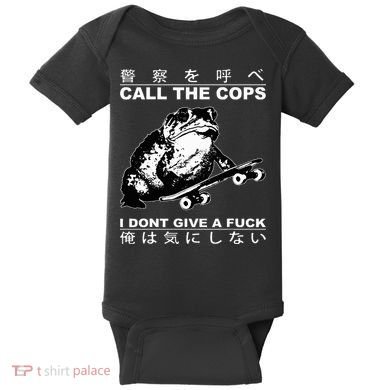 Call The Cops I Don’T Give A Fck Skateboarding Toad Japanese Baby Bodysuit