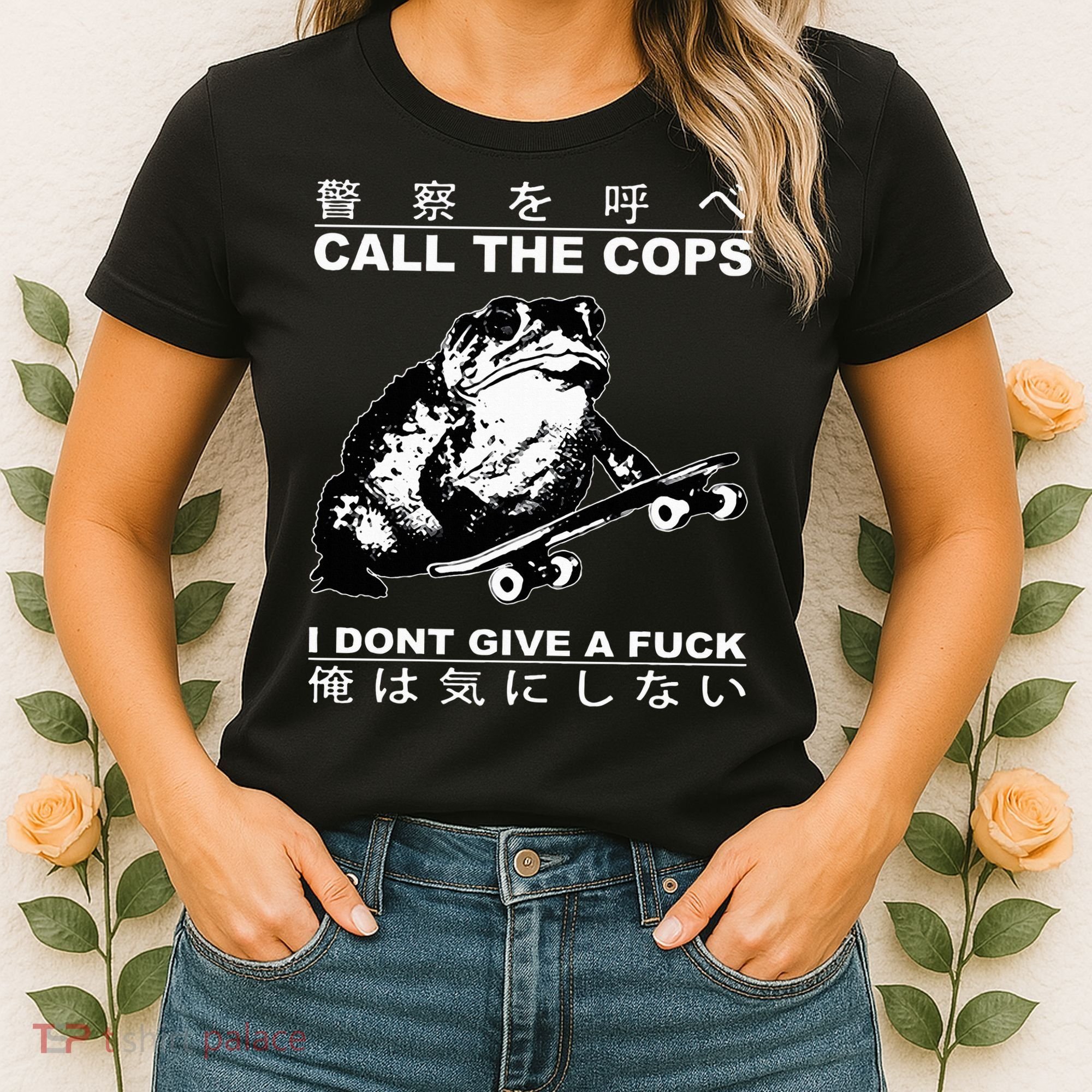 Call The Cops I Don’T Give A Fck Skateboarding Toad Japanese Women's T-Shirt
