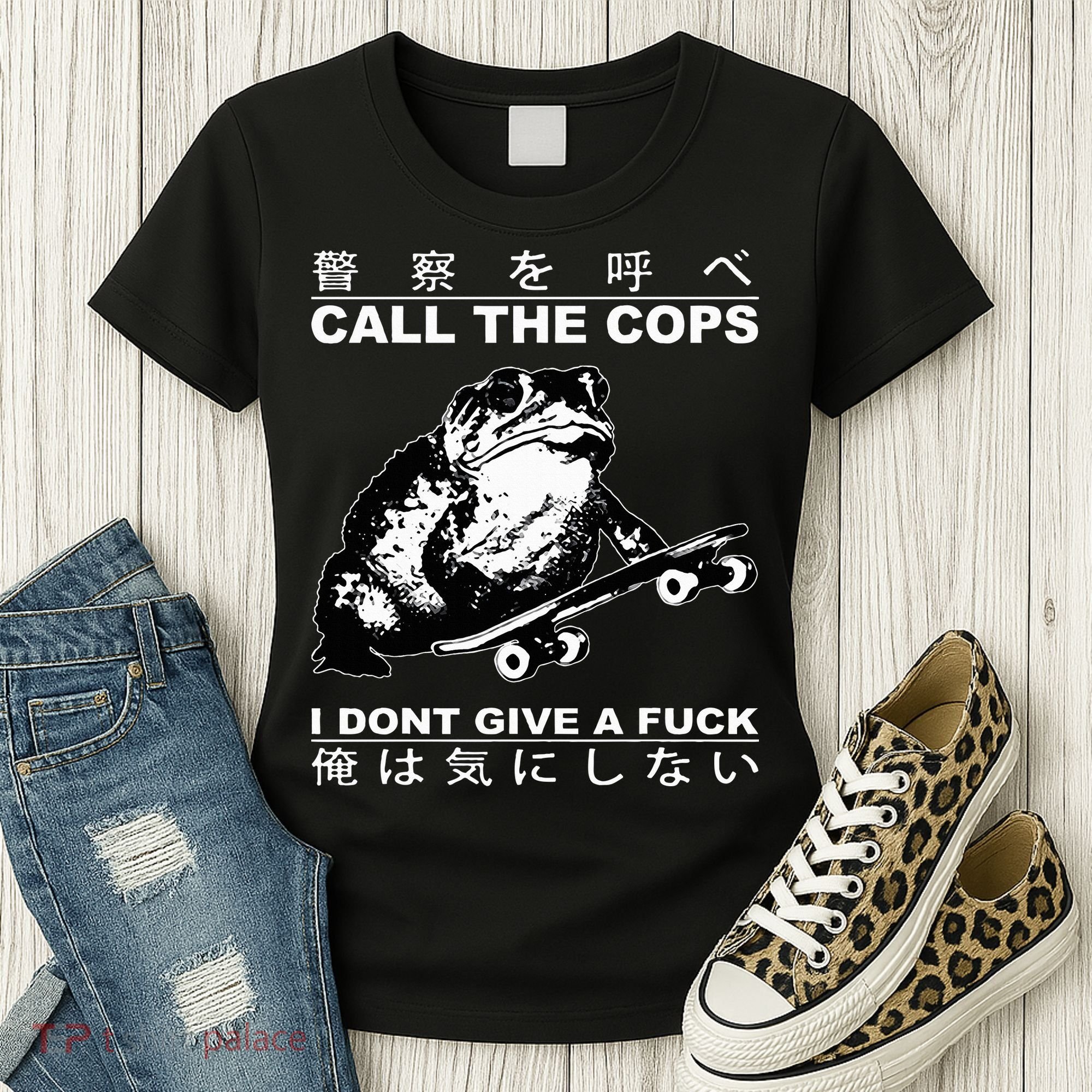 Call The Cops I Don’T Give A Fck Skateboarding Toad Japanese Women's T-Shirt
