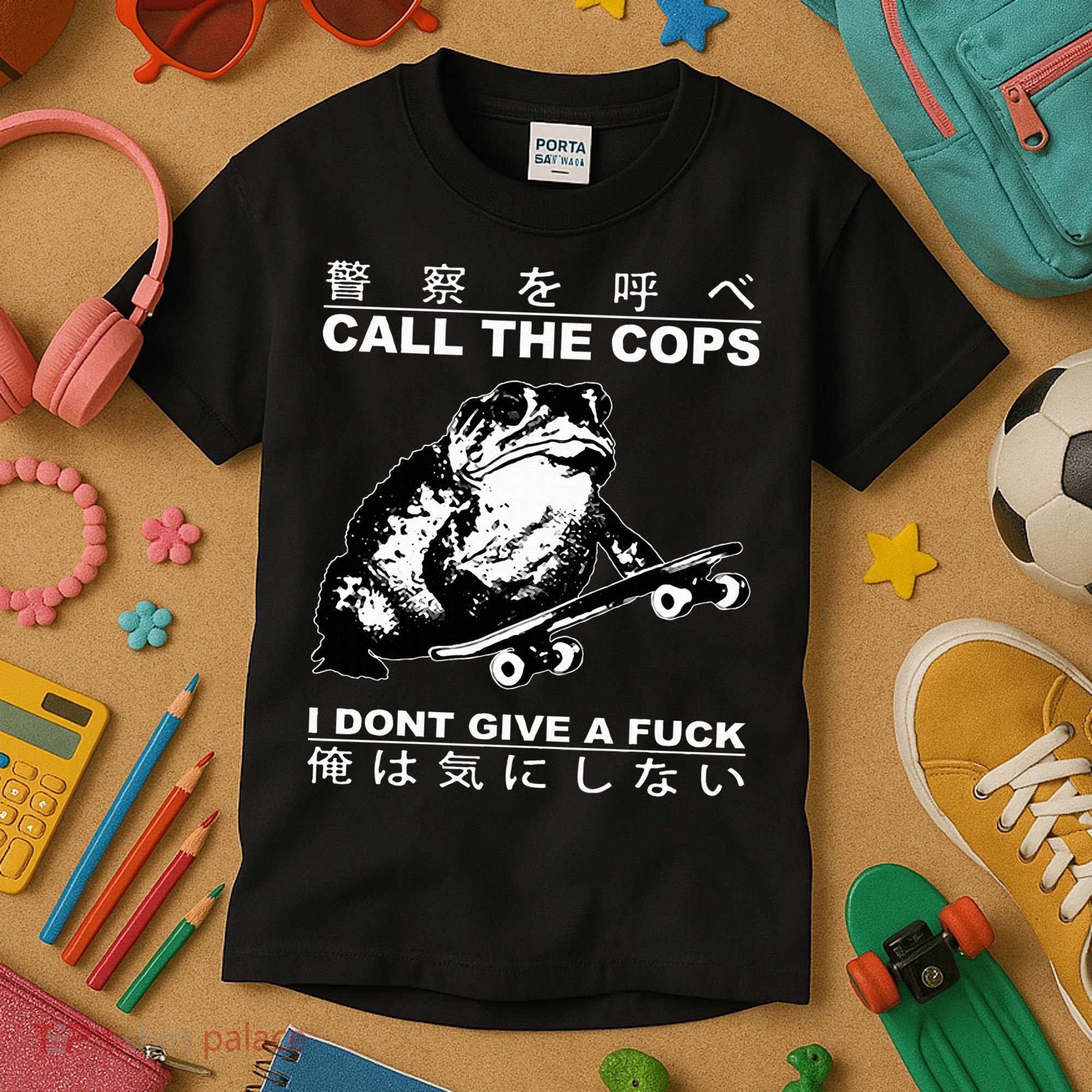 Call The Cops I Don’T Give A Fck Skateboarding Toad Japanese Kids T-Shirt