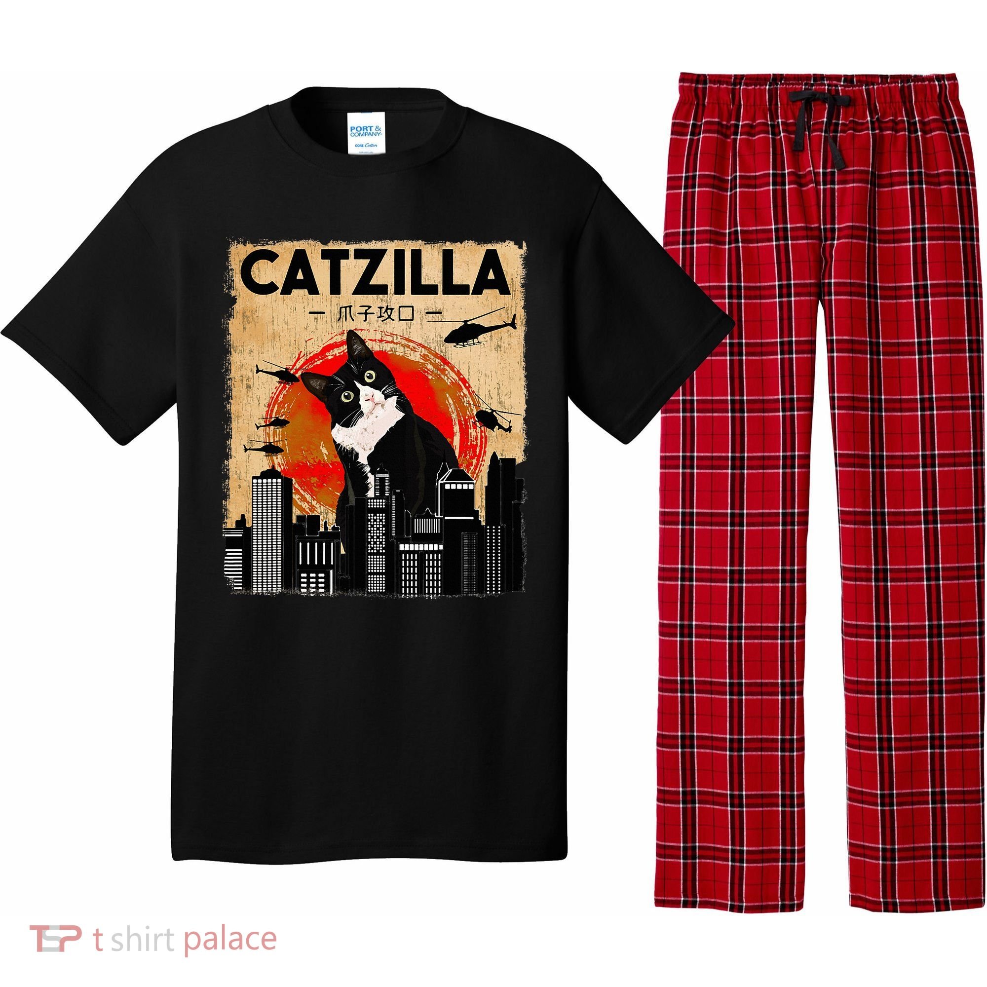Catzilla Tuxedo Cat And Kitten Pajama Set