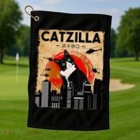 Catzilla Tuxedo Cat And Kitten Golf Towel thumb 1