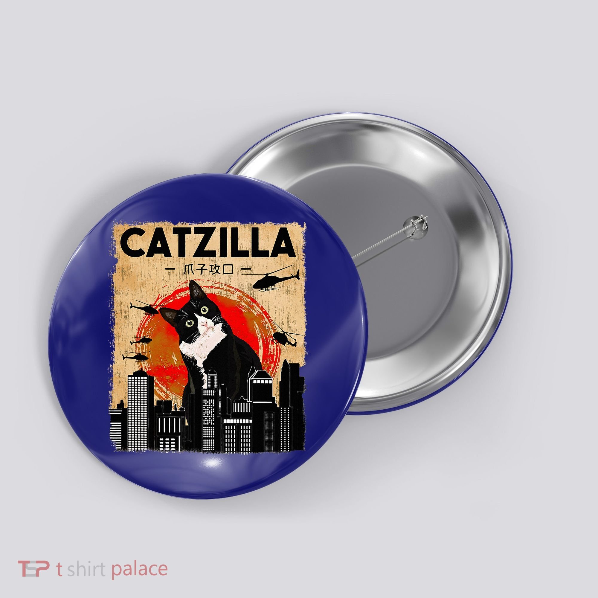 Catzilla Tuxedo Cat And Kitten Button