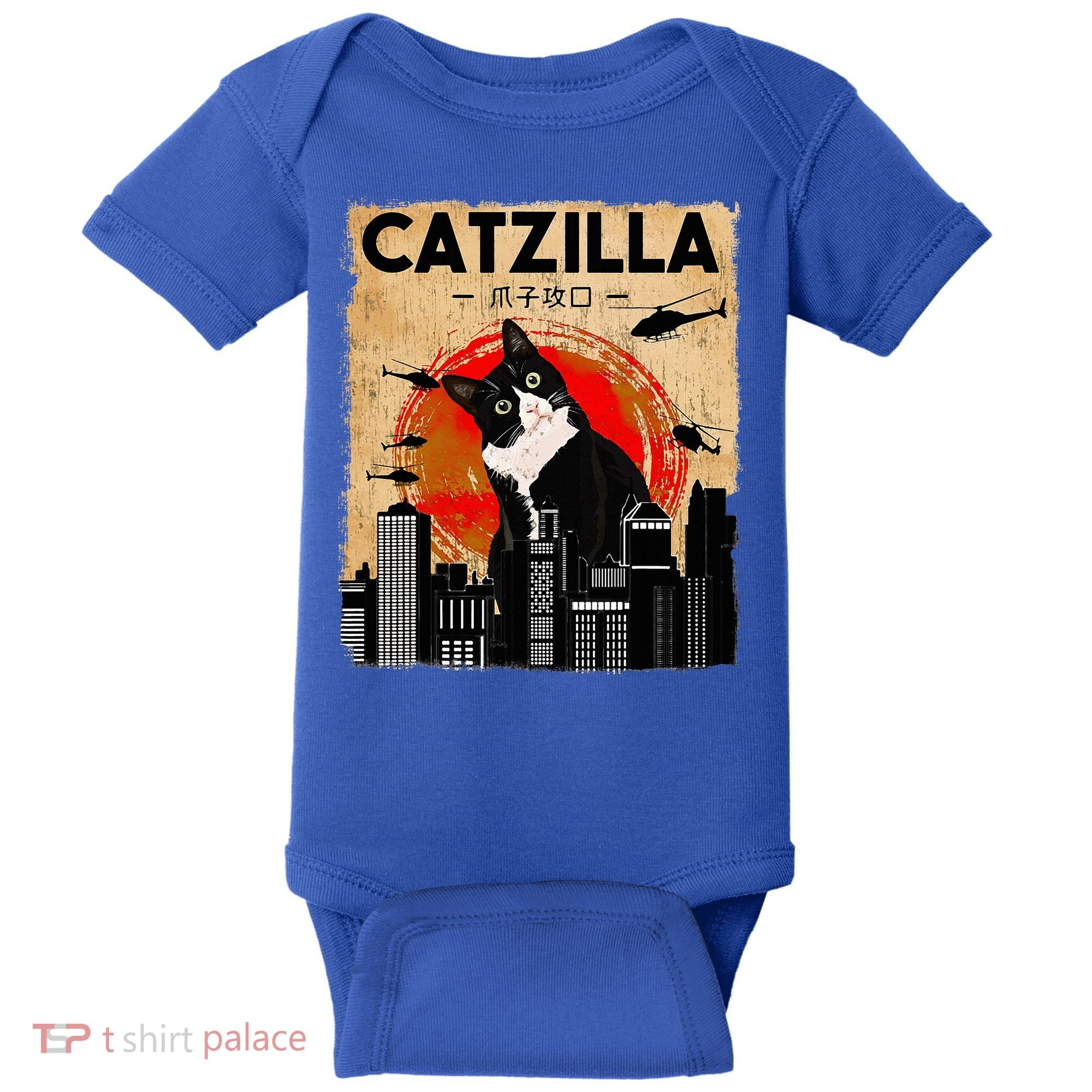Catzilla Tuxedo Cat And Kitten Baby Bodysuit