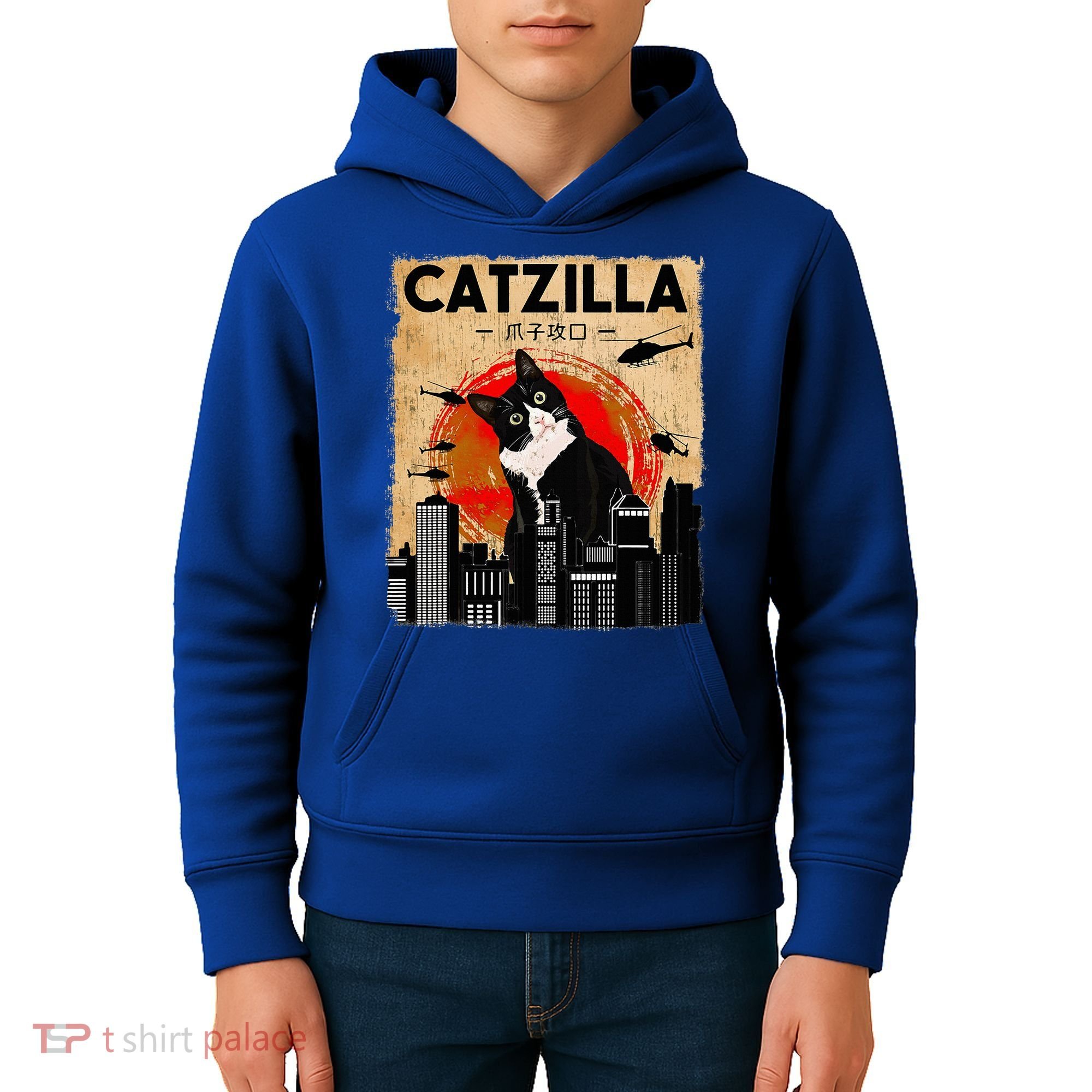 Catzilla Tuxedo Cat And Kitten Kids Hoodie