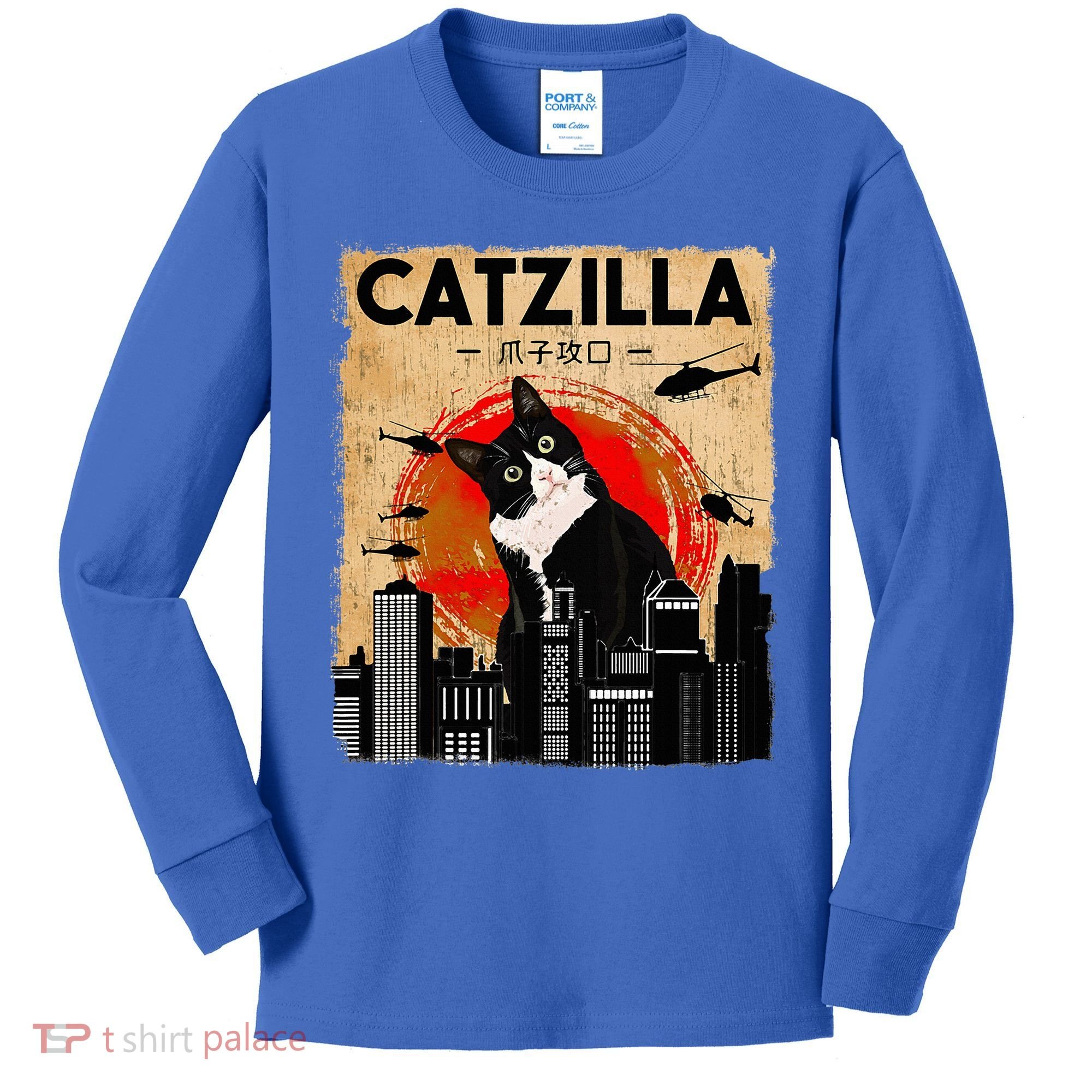 Catzilla Tuxedo Cat And Kitten Kids Long Sleeve Shirt