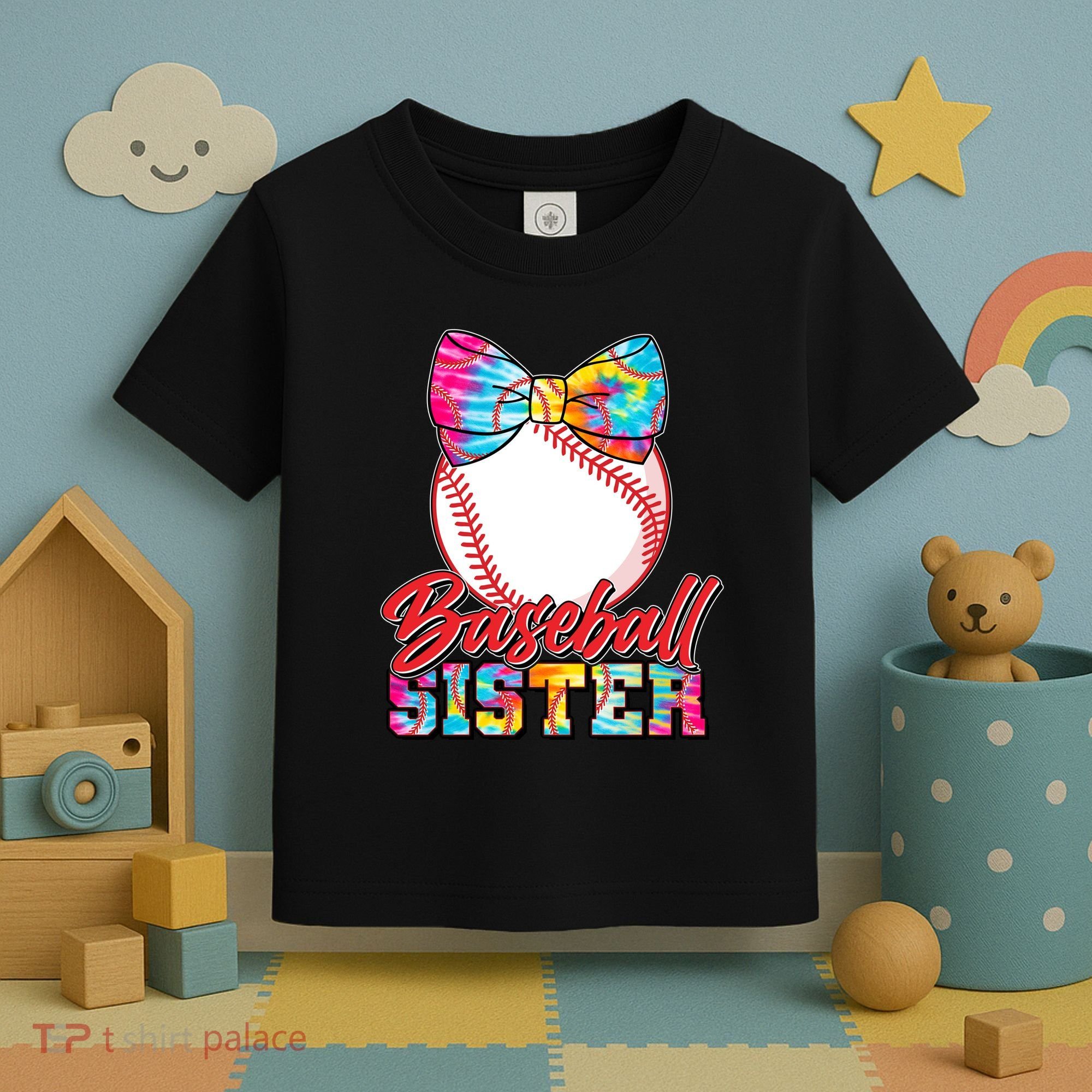 Cute Tie Dye Baseball Sister Toddler T-Shirt