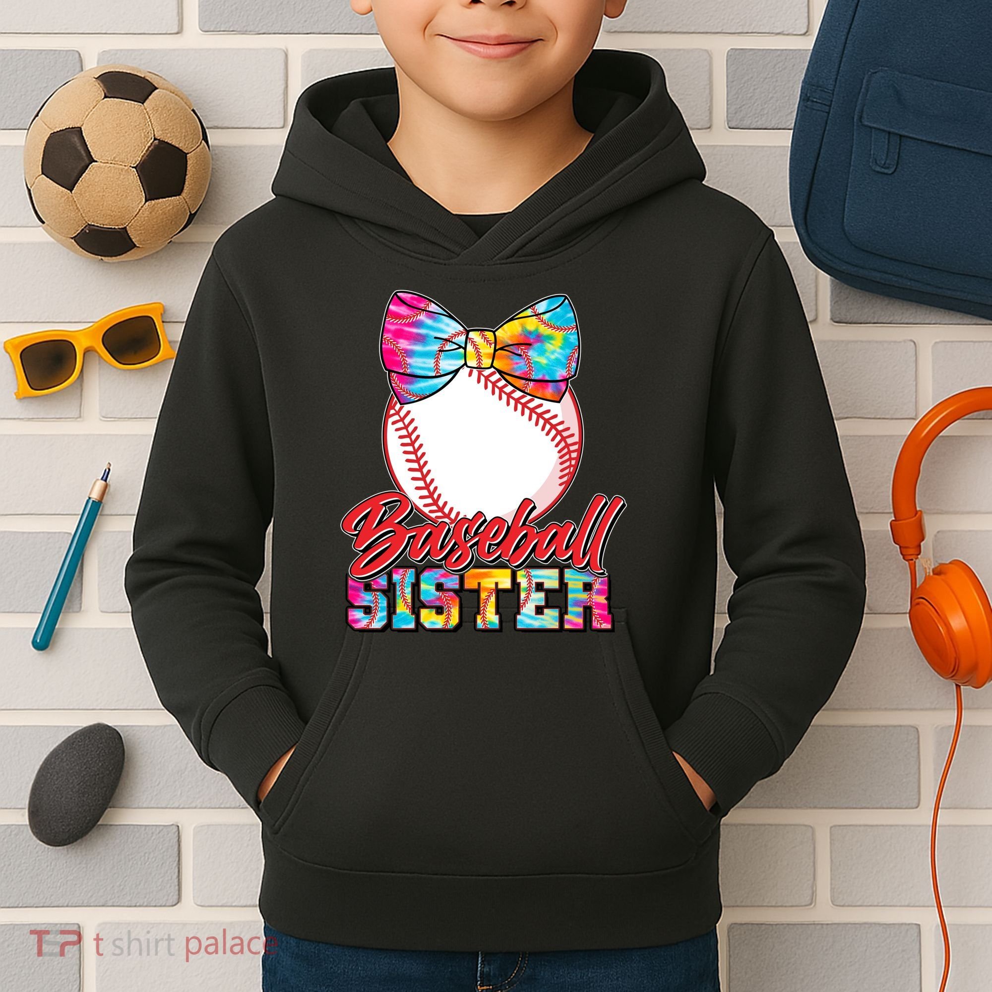 Cute Tie Dye Baseball Sister Kids Hoodie
