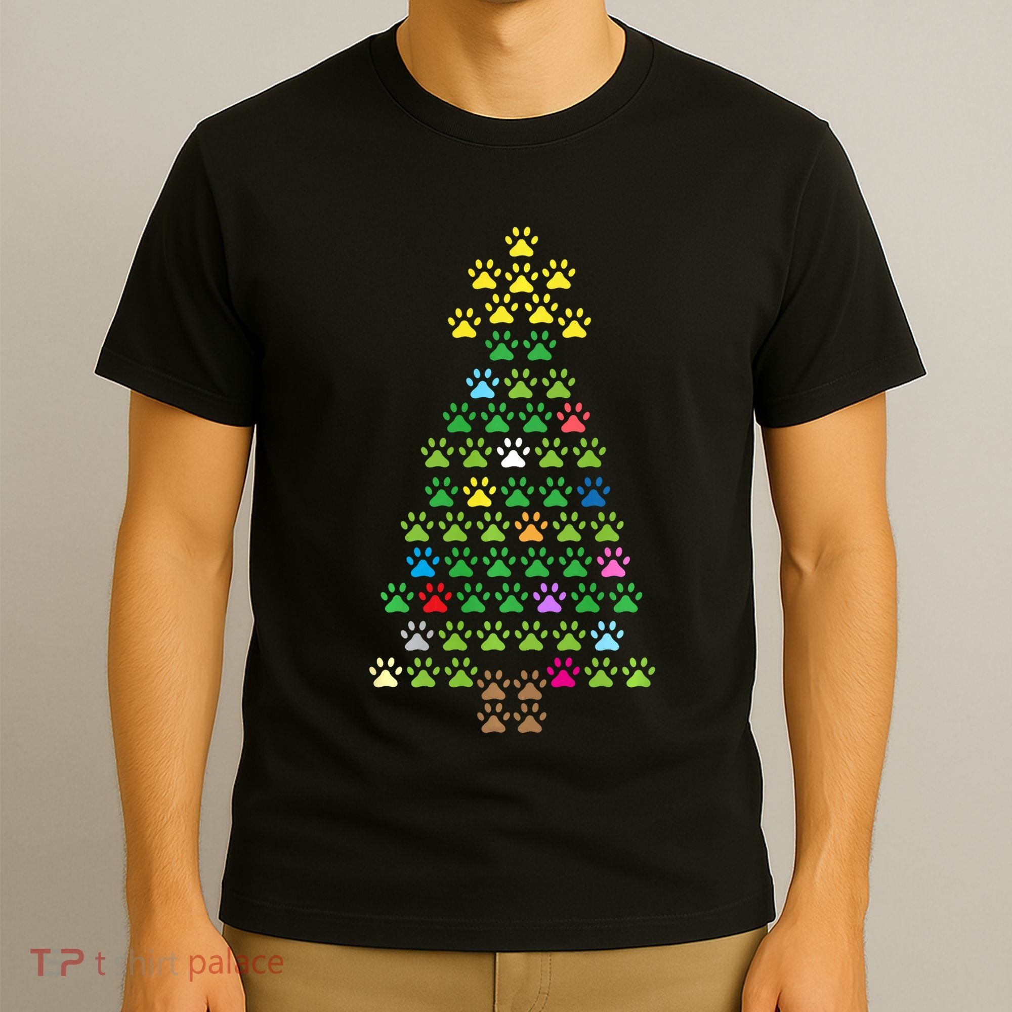 Christmas Tree Dog Paws Christmas Lights T-Shirt