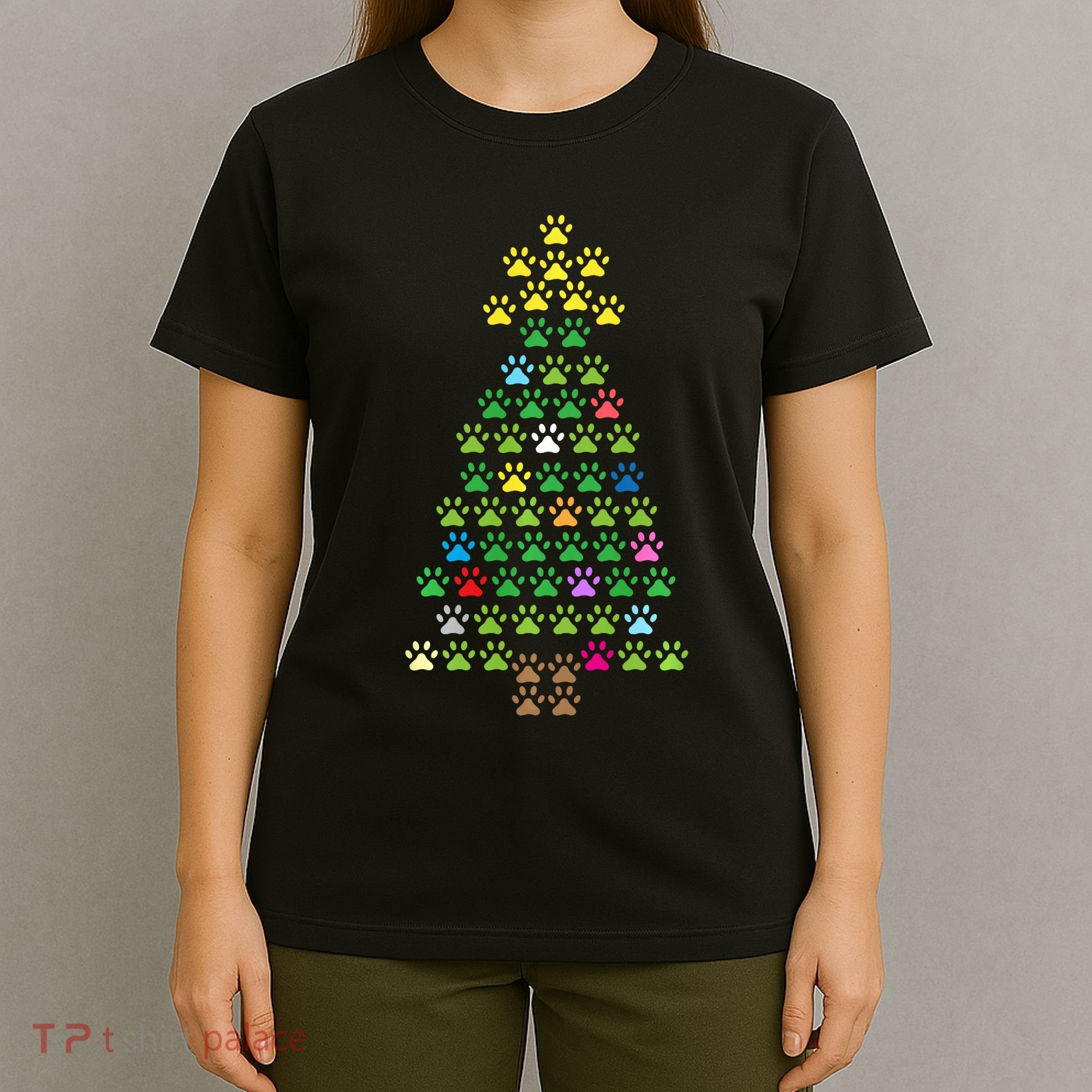 Christmas Tree Dog Paws Christmas Lights T-Shirt