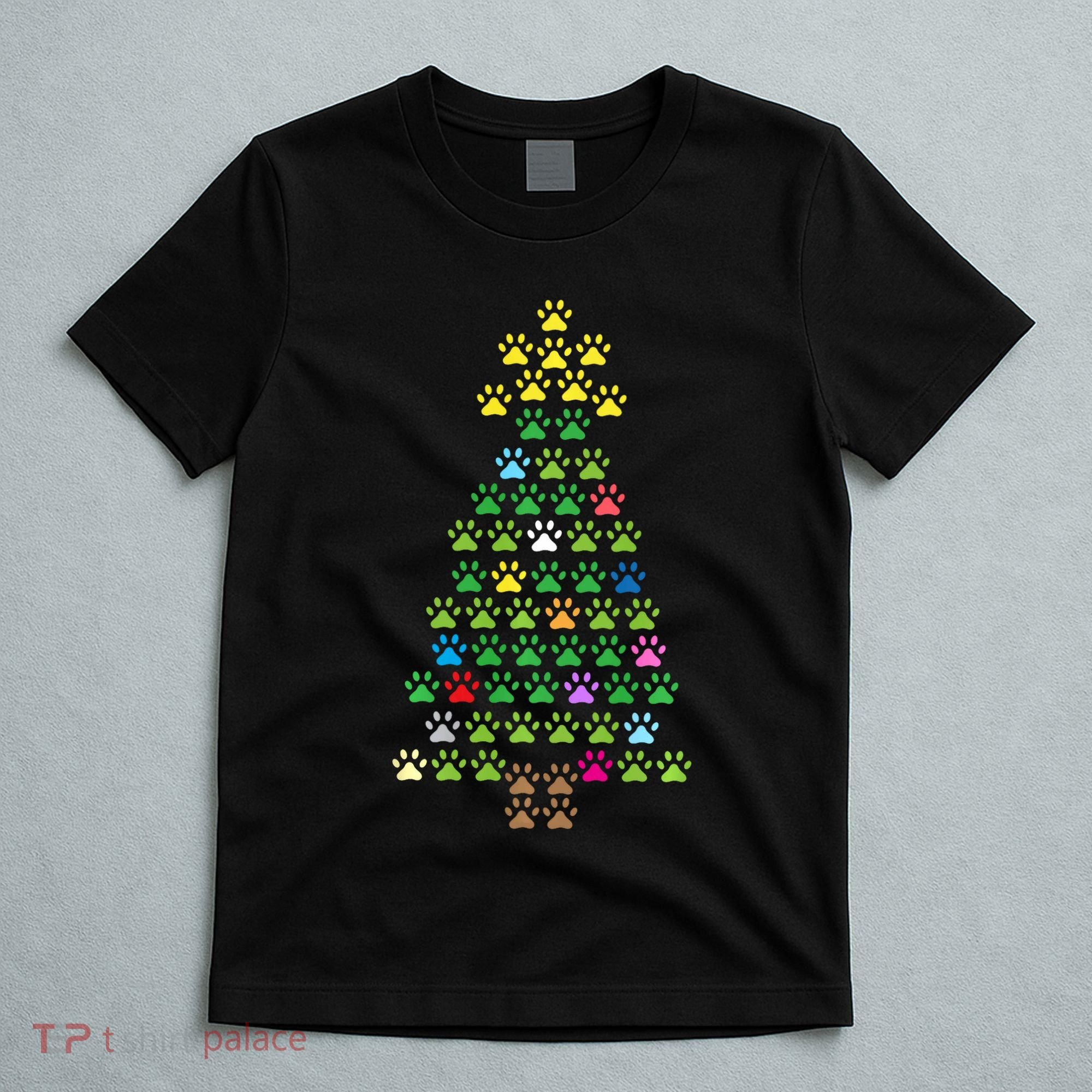 Christmas Tree Dog Paws Christmas Lights T-Shirt