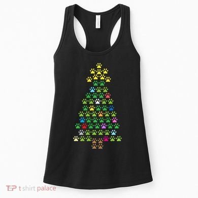 Christmas Tree Dog Paws Christmas Lights Women's Tank Top