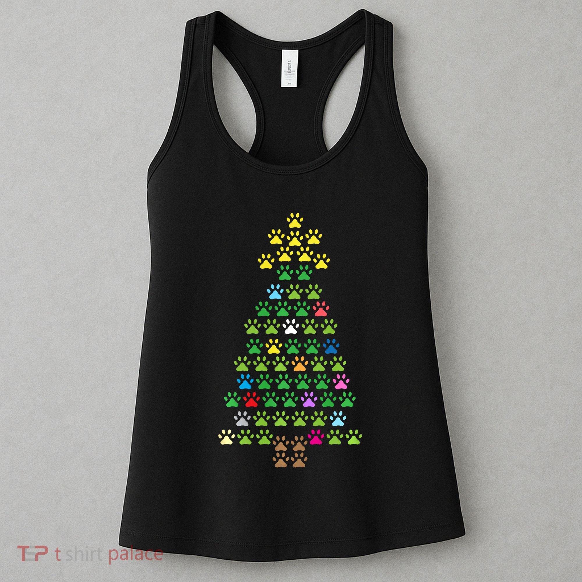 Christmas Tree Dog Paws Christmas Lights Women's Tank Top