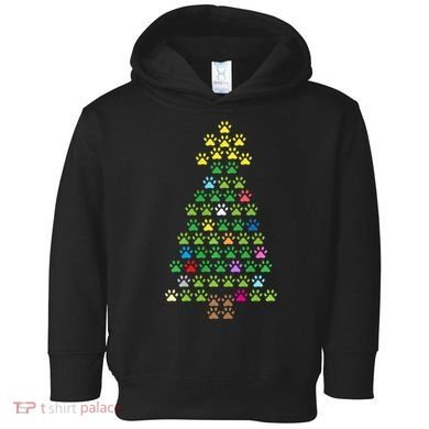 Christmas Tree Dog Paws Christmas Lights Toddler Hoodie