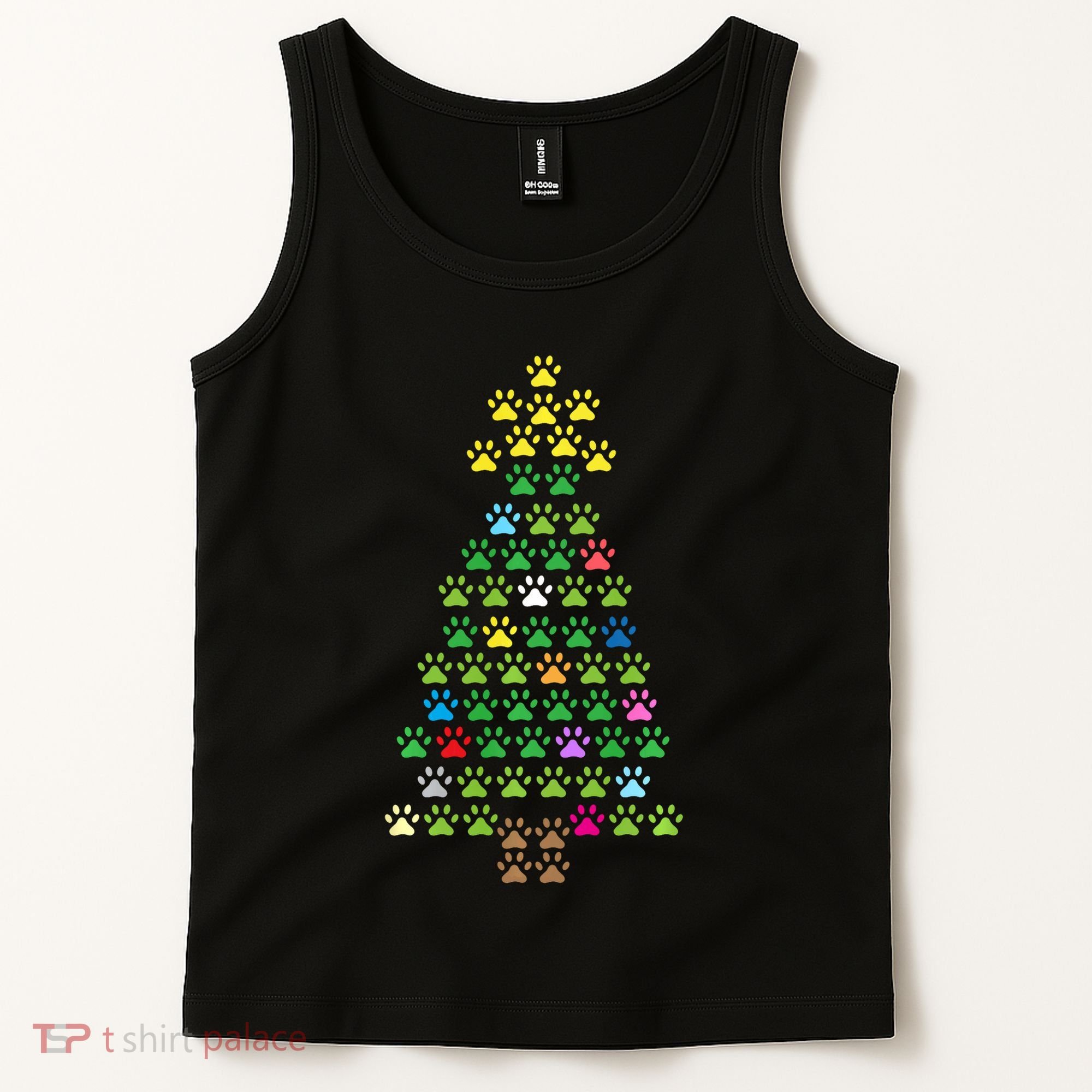 Christmas Tree Dog Paws Christmas Lights Tank Top