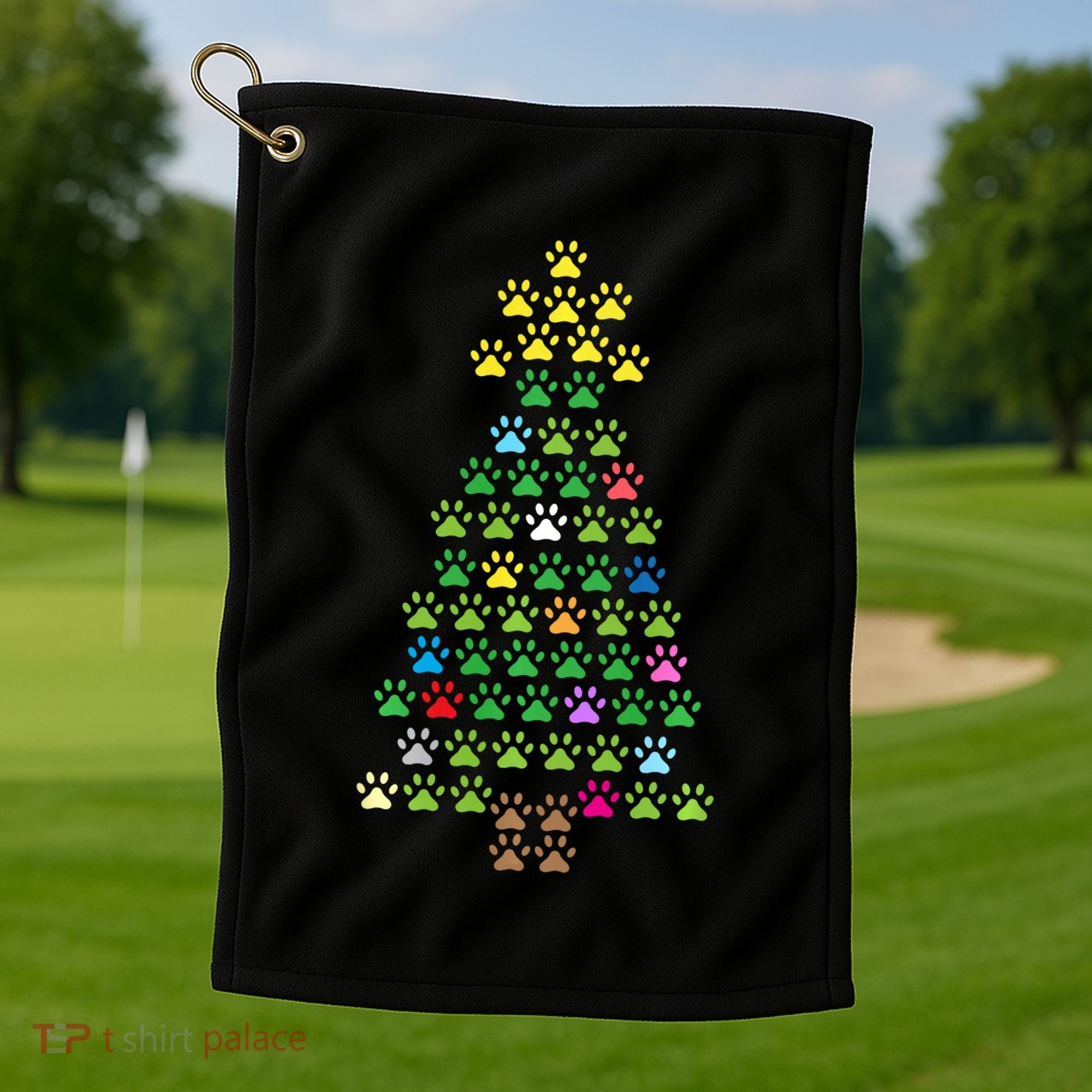 Christmas Tree Dog Paws Christmas Lights Golf Towel