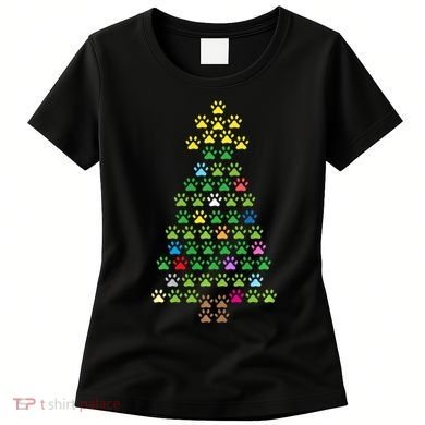 Christmas Tree Dog Paws Christmas Lights Women's T-Shirt
