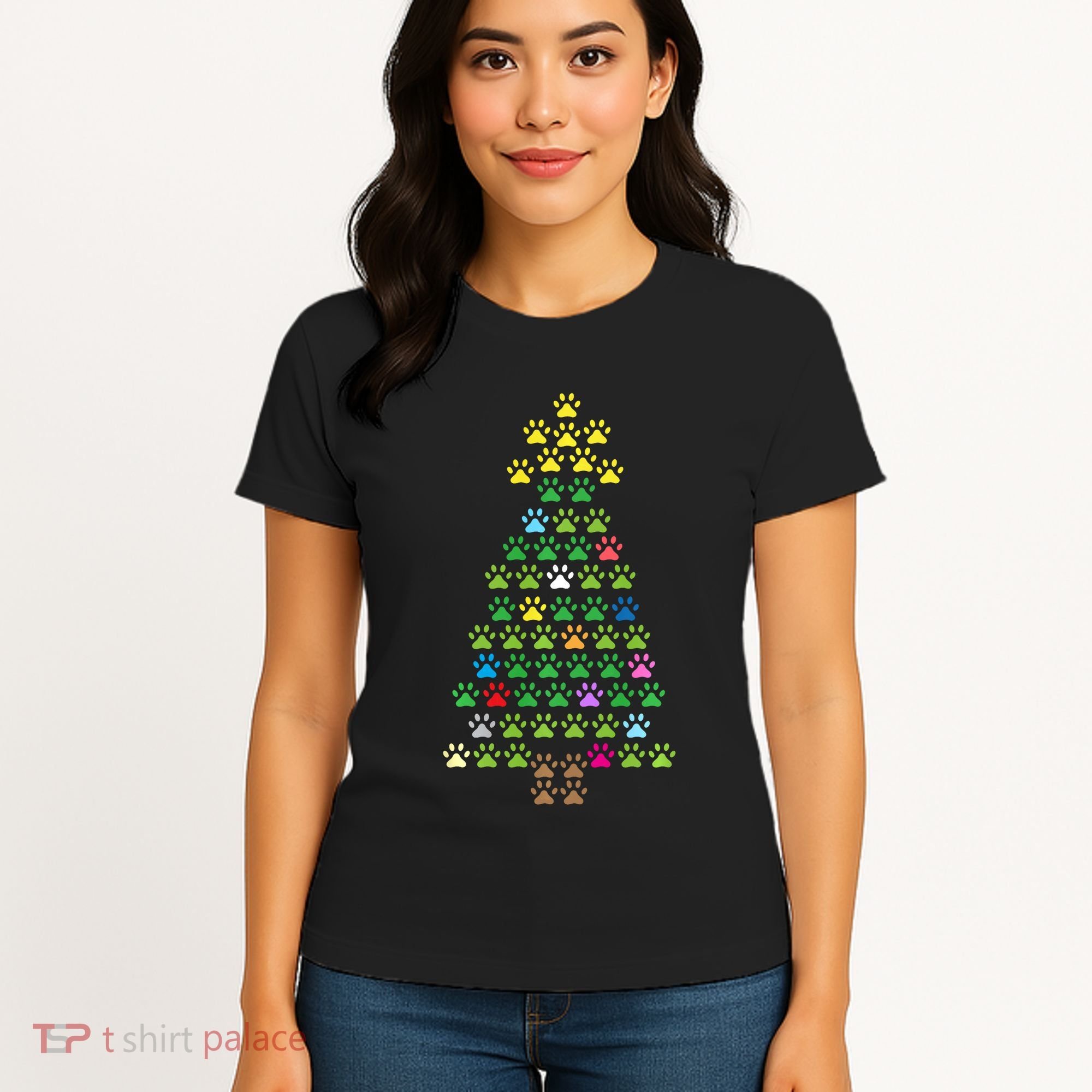 Christmas Tree Dog Paws Christmas Lights Women's T-Shirt