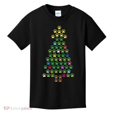 Christmas Tree Dog Paws Christmas Lights Kids T-Shirt