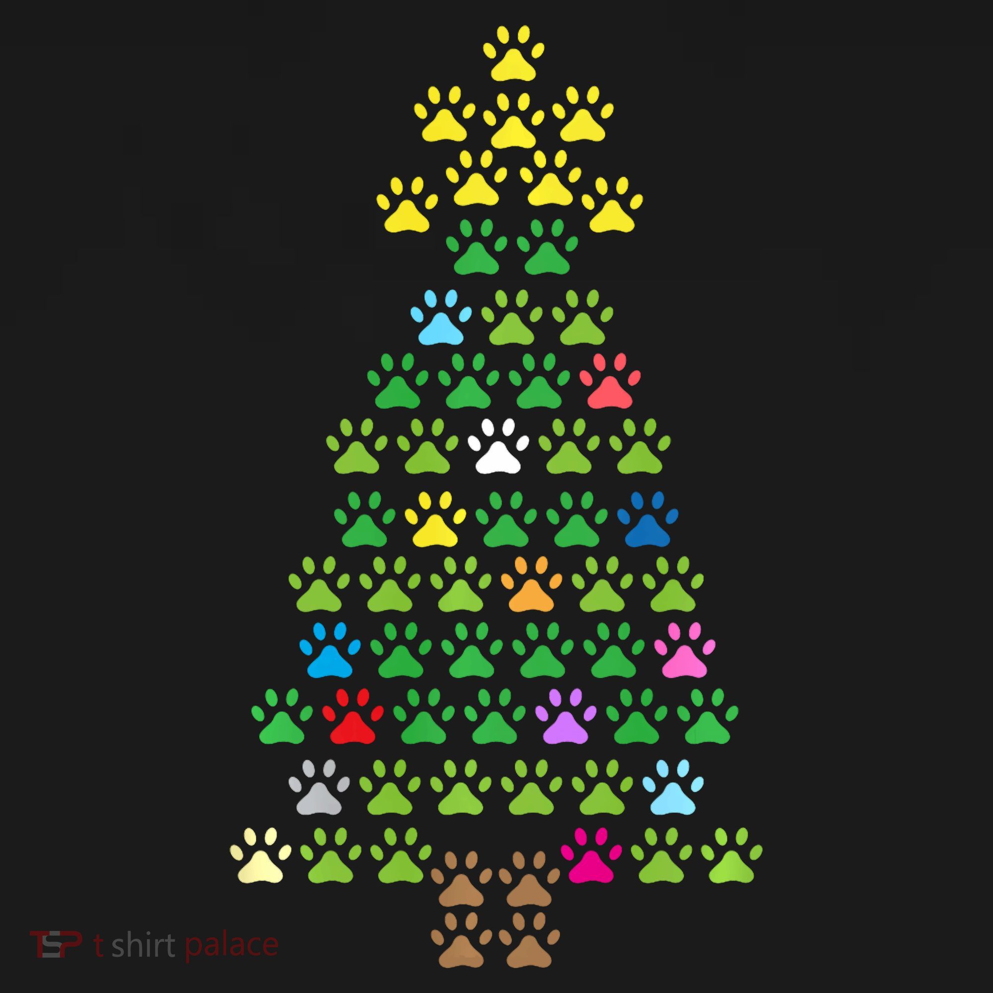 Christmas Tree Dog Paws Christmas Lights Kids T-Shirt