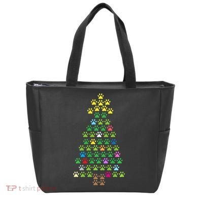 Christmas Tree Dog Paws Christmas Lights Tote Bag